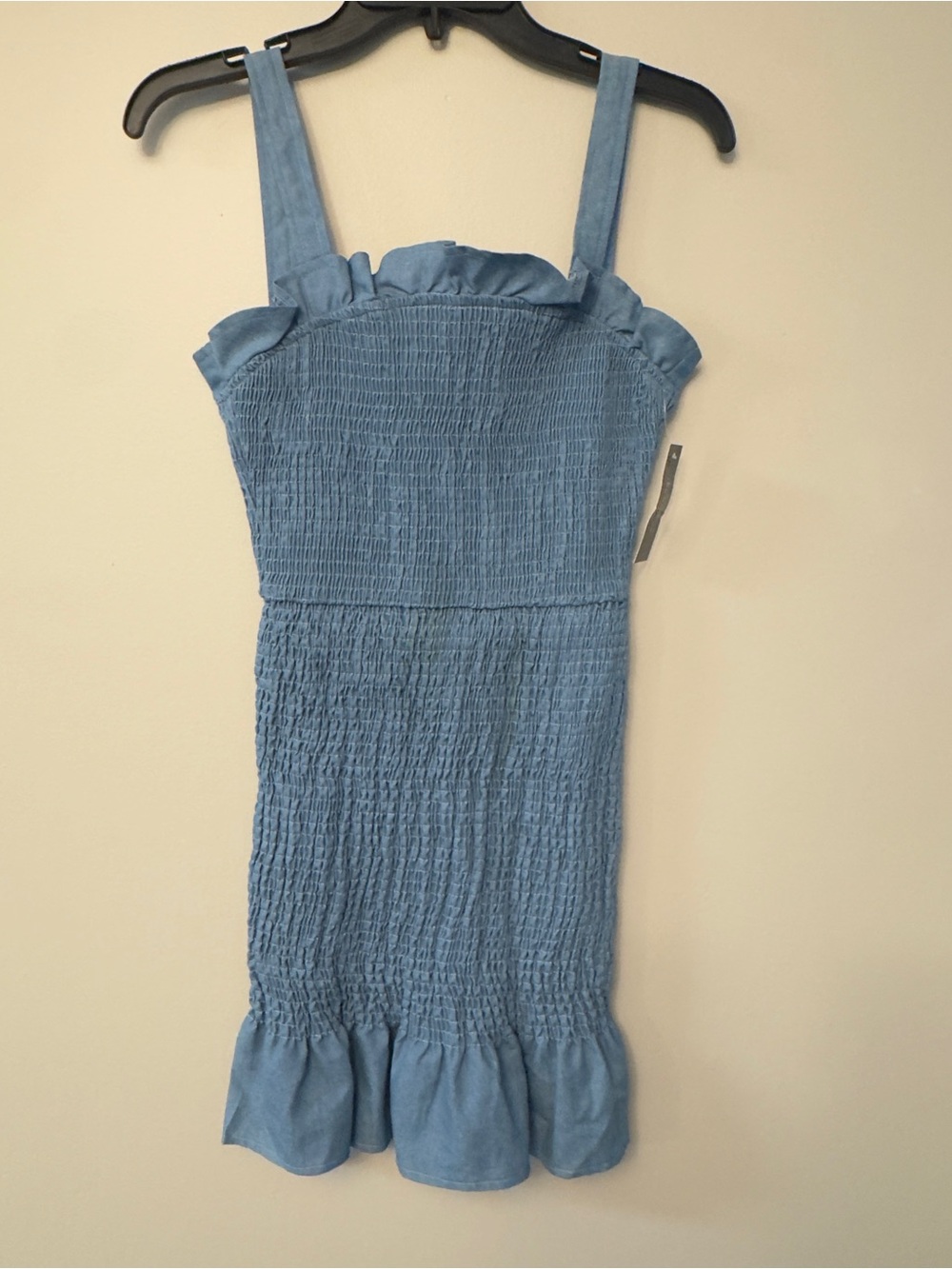 Smocked Light Blue Mini Dress with Ruffle Hem
